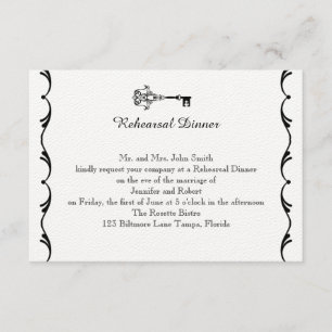 Schwarz-Weiß-Schlüssel-Hochzeitsprobe Einladung