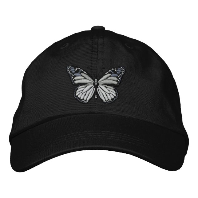 Schwarz-Weiß-Schmetterling Bestickte Kappe (Vorderseite)