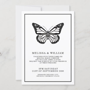 Schwarz-Weiß Schmetterling Hochzeit Einladung