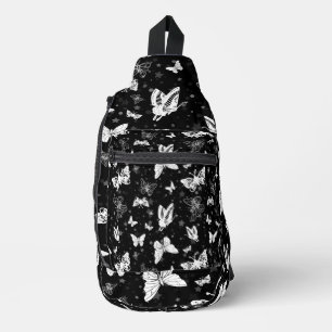 Schwarz-weiß-Schmetterling-Illustrationsmuster-Des Crossbody Bag