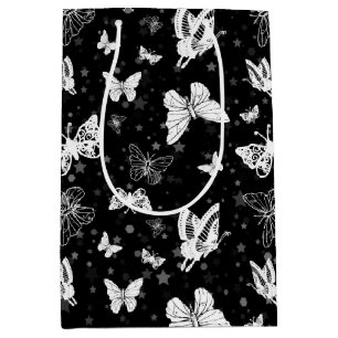 Schwarz-weiß-Schmetterling-Illustrationsmuster-Des Mittlere Geschenktüte