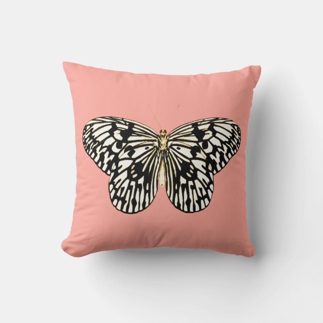 Schwarz-Weiß-Schmetterling, Korallenrosa-Hintergru Kissen (Vorderseite)