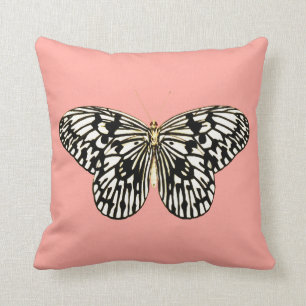 Schwarz-Weiß-Schmetterling, Korallenrosa-Hintergru Kissen