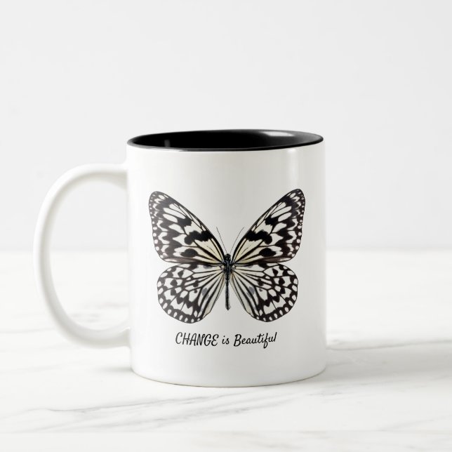 Schwarz-Weiß-Schmetterling-Tasse Zweifarbige Tasse (Links)