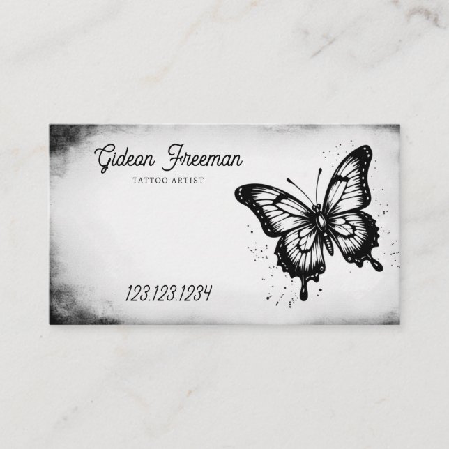 Schwarz-Weiß-Schmetterling Tattoo-Künstler Visitenkarte (Vorderseite)