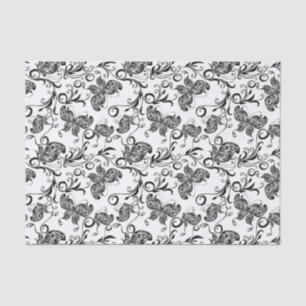 Schwarz-Weiß-Schmetterlinge & Blume-Muster Seidenpapier