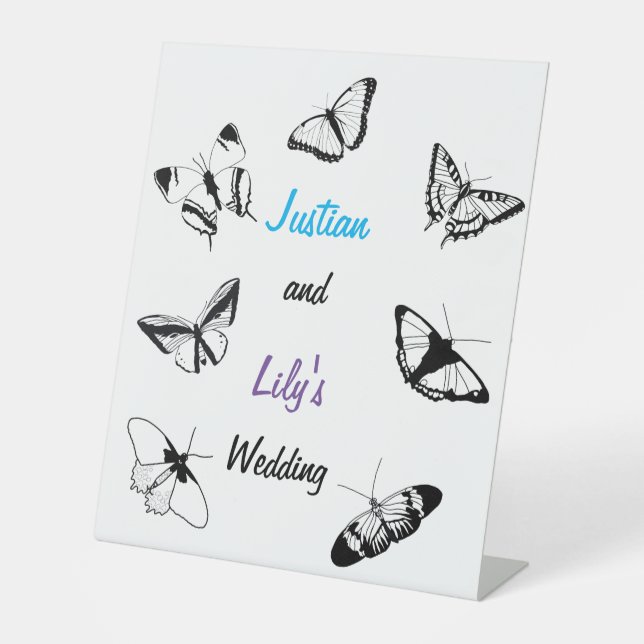 Schwarz-Weiß-Schmetterlinge-Hochzeit Sockelschild (Vorderseite)