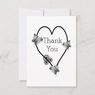 Schwarz-Weiß-Schmetterlingsherz-Design-Hochzeit Dankeskarte