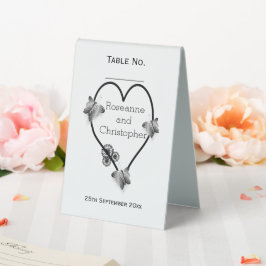 Schwarz-Weiß-Schmetterlingsherz-Design-Hochzeit Tischaufsteller
