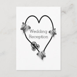 Schwarz-Weiß-Schmetterlingsherz-Hochzeitsempfang Begleitkarte
