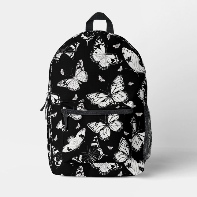 Schwarz-Weiß-Schmetterlingsmuster Bedruckter Rucksack (Vorderseite)