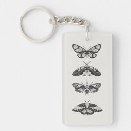 Schwarz-Weiß-Schmetterlingsskizze-Acryl-Schlüssela Schlüsselanhänger