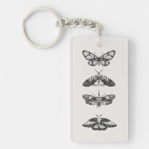 Schwarz-Weiß-Schmetterlingsskizze-Acryl-Schlüssela Schlüsselanhänger
