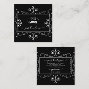 Schwarz-Weiß-Schmuck mit Logodekorationen Quadratische Visitenkarte