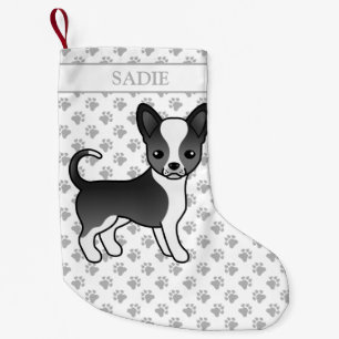 Schwarz-Weiß-Schnauzcoat Chihuahua Hund & Name Kleiner Weihnachtsstrumpf