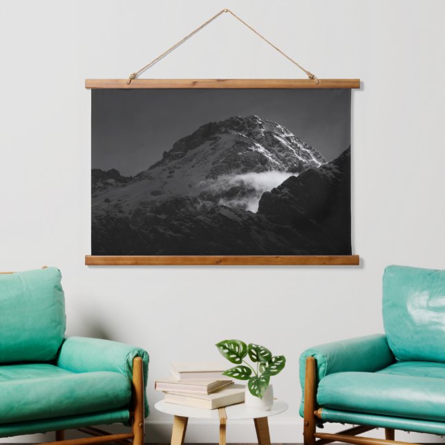 Schwarz-Weiß-Schneeberg Wandteppich Mit Holzrahmen (Wohnzimmer)