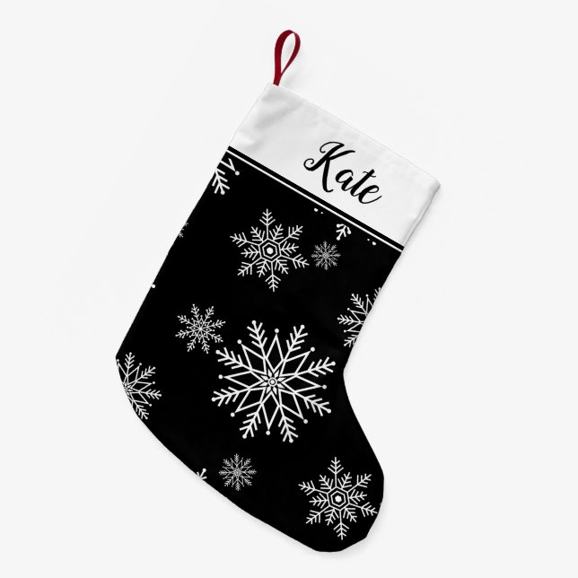 Schwarz-Weiß-Schneeflocke Kleiner Weihnachtsstrumpf (Vorderansicht (hängend))