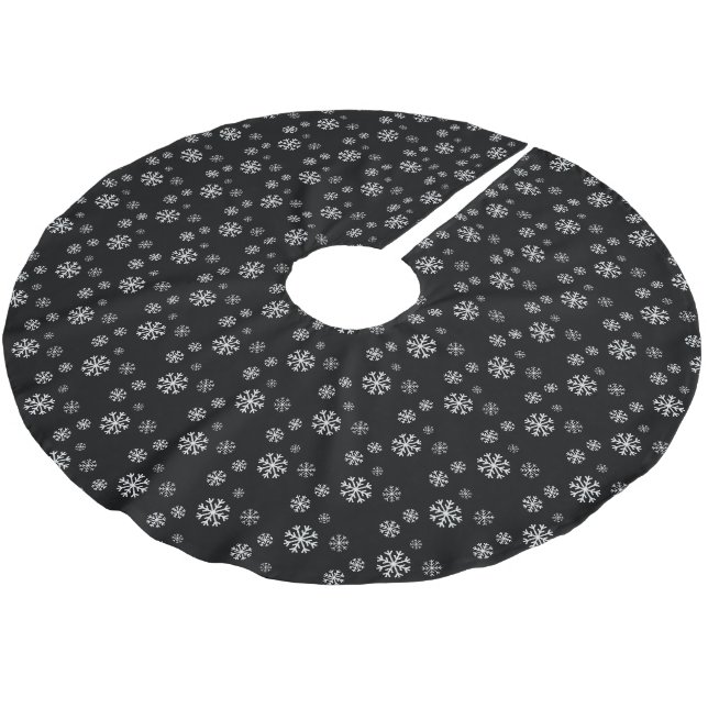 Schwarz-Weiß-Schneeflocke WinternTree-Rock Polyester Weihnachtsbaumdecke (Schrägansicht)
