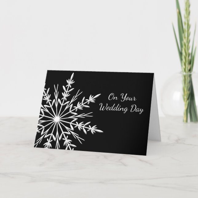 Schwarz-Weiß-Schneeflocken-Familienhochzeit Karte (Vorderseite)
