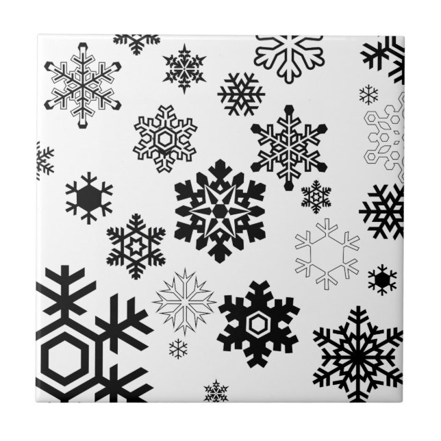Schwarz-Weiß-Schneeflocken Fliese (Vorderseite)