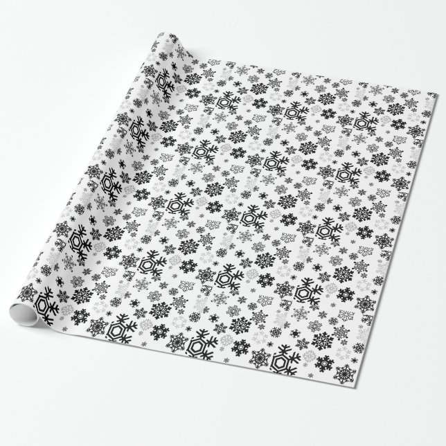 Schwarz-Weiß-Schneeflocken Geschenkpapier (Ungerollt)