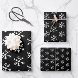 Schwarz-Weiß-Schneeflocken Geschenkpapier Set