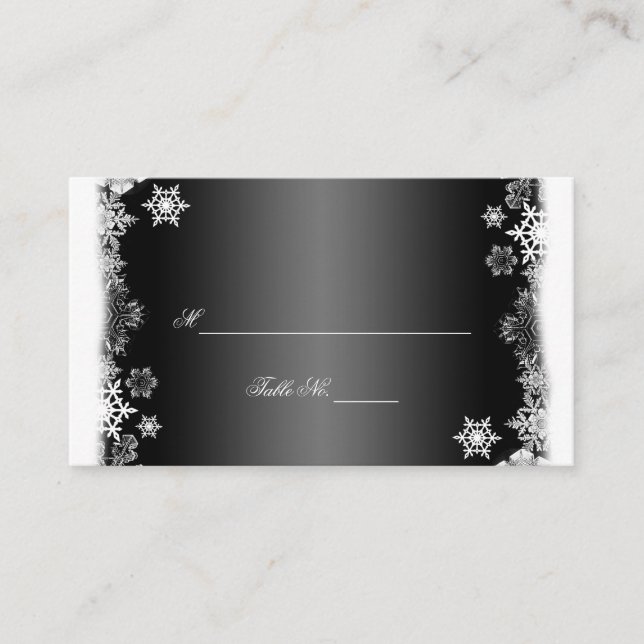 Schwarz-Weiß-Schneeflocken Hochzeiten Platzkarten (Vorderseite)