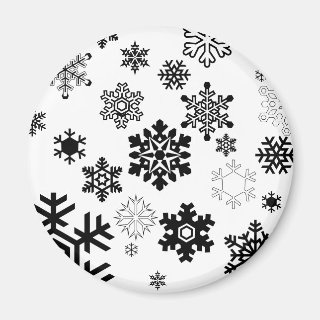 Schwarz-Weiß-Schneeflocken Magnet (Vorne)