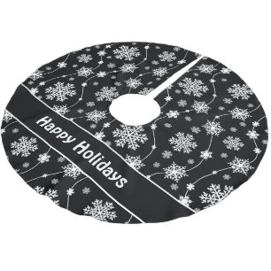 Schwarz-Weiß-Schneeflocken-Monogramm Polyester Weihnachtsbaumdecke