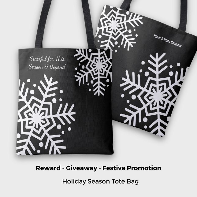 Schwarz-Weiß-Schneeflocken-Motto Name Werbung Tasche (Black & White Snowflake Motto Name Promotional Tote Bag)