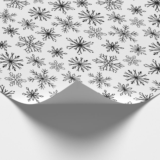 Schwarz-Weiß-Schneeflocken-Muster Geschenkpapier (Ecke)