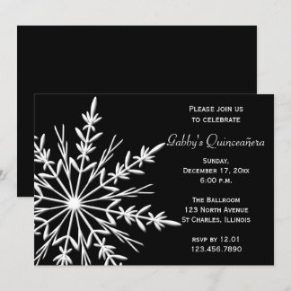 Schwarz-Weiß-Schneeflocken Winter Quinceñera Einladung