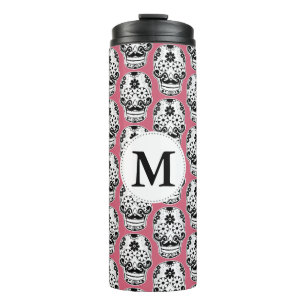 Schwarz-Weiß-Schnürsenkel-Monogramm Thermosbecher