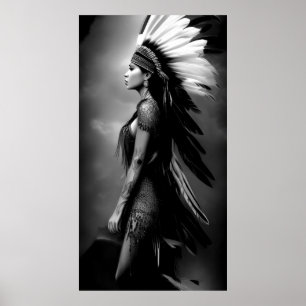 Schwarz Weiß schöne indische Frau Monochrom 3 Poster