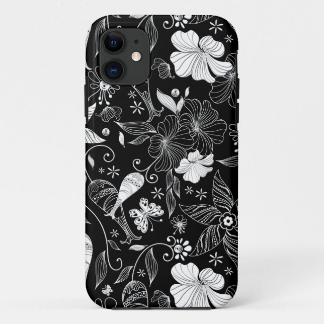 Schwarz-Weiß-schöne Retro-Blume Case-Mate iPhone Hülle (Rückseite)