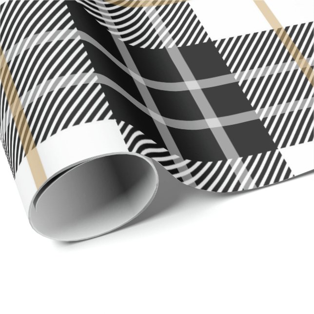 Schwarz-Weiß-Schottischer Tartan Geschenkpapier (Rolleneckpunkt)