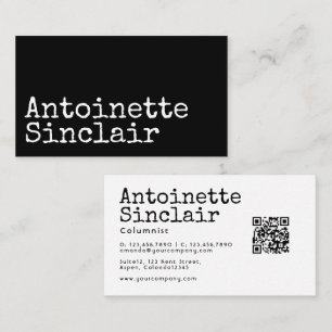 Schwarz-Weiß-Schreibmaschinentypografie-QR-Code Visitenkarte
