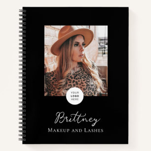 Schwarz Weiß Schrift Logo Foto Make-up Anpassbar Notizbuch