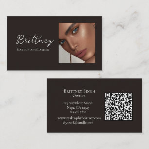 Schwarz-Weiß-Schrift-QR-Code-Foto-Make-up Visitenkarte