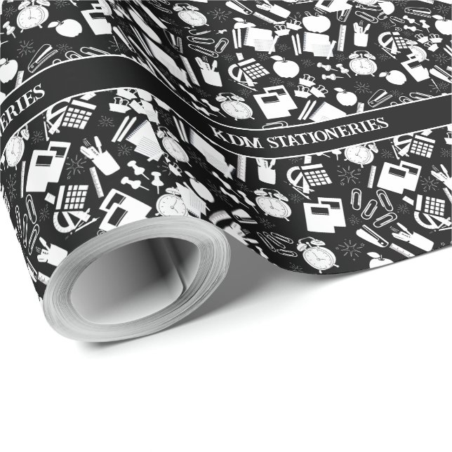 Schwarz-Weiß-Schulmaterial Geschenkpapier (Rolleneckpunkt)