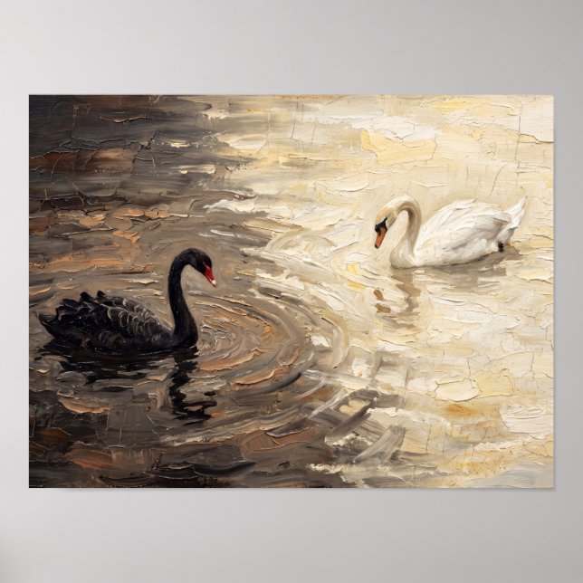 Schwarz-Weiß-Schwan-Gemälde Poster (Vorne)