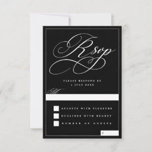 Schwarz-Weiß-Script Alte-Money-Hochzeit RSVP Karte