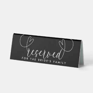 Schwarz-Weiß-Script-Hearts-Hochzeit-Vorbehalten-Sc Tischaufsteller