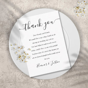 Schwarz-Weiß-Script-Hochzeit Vielen Dank Platzkarte