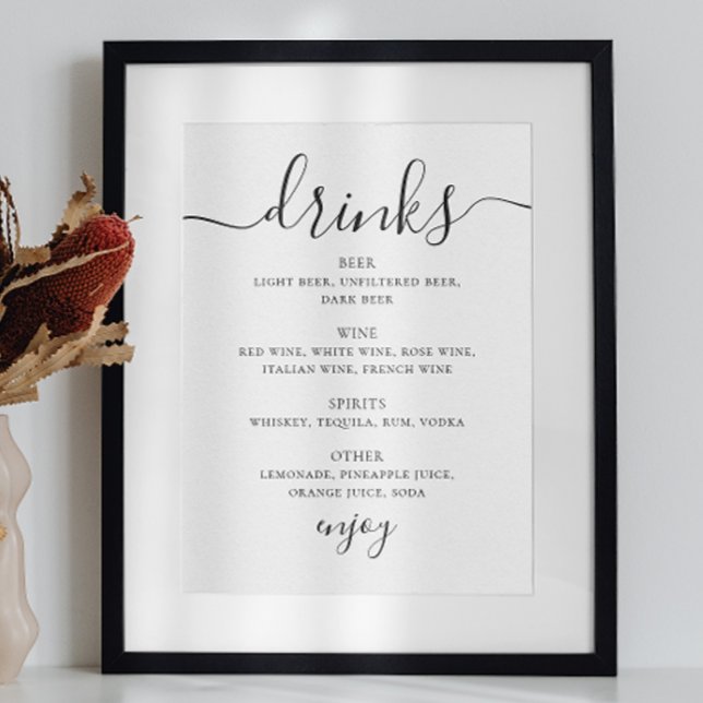 Schwarz-weiß-Script-Hochzeitsgetränke-Bar-Menü Poster (Von Creator hochgeladen)