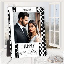 Schwarz-Weiß-Script-Hochzeitslehre Foto Plaque