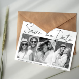 Schwarz-Weiß-Script-Kalligrafie 3-Foto-Collage Save The Date