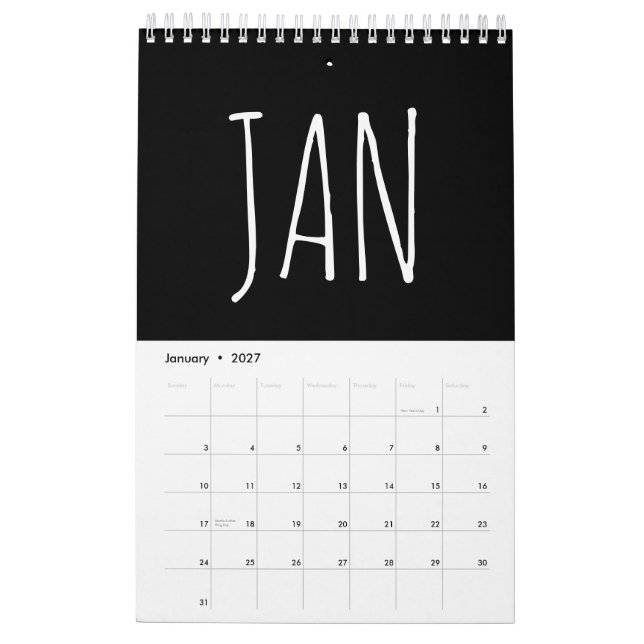 Schwarz-Weiß-Script-Kalligrafie-Schrift Kalender (Jan 2027)