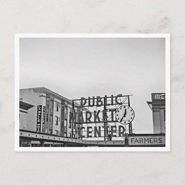 Schwarz-Weiß-Seattle Pikes Place Foto Postkarte (Vorderseite)