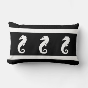 Schwarz/Weiß-SEEPFERD an der Küste von PILLOW Lendenkissen
